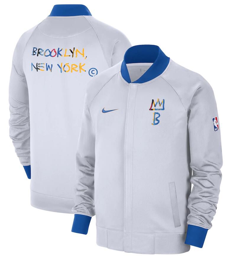 Men Brooklyn Nets White Nike City Edition Full Zip Jacket 2023 NBA Jersey->nfl hats->Sports Caps